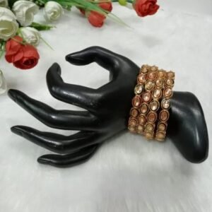 Golden Kada - Gold-Plated Meena Oval Stone Kada