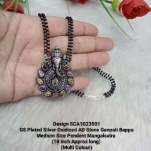 Mangalsutra- German Silver Oxidized AD Short Ganpati Mangalsutra SCA1023501