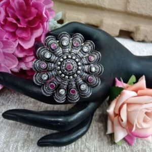 Oxidized Ring – German Silver Oxidized Ad Stone Big Flower Ring SCAOR11