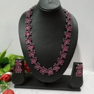 Necklace - GS Plated Brass Silver Oxidized Stone long Necklace SCAOLN32