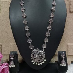 Long Necklace - GS Plated Silver Oxidized long Stone Necklace SCAOLN39