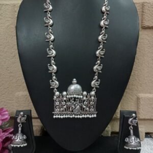 Necklace - Silver Oxidized Radha Krishna Long Necklace SCAOLN28