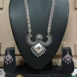 Necklace - German silver Copper Brass Long Necklace SCAOLN35-Ruby Green