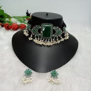 Choker - German Silver Plated AD & Monalisa Stone Brass Choker SCAOC5A