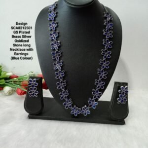 Necklace - GS Plated Brass Silver Oxidized Stone long Necklace SCA8212501