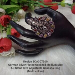 Oxidized Ring – German Silver AD Stone Ganesha Oxidized Ring SCA307300