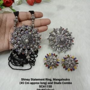 Mangalsutra -  Jumbo Ganpati Statement Ring, Mangalsutra & Studs Combo SCA11501