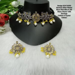 Choker - German Silver-Plated Brass Monalisa & AD Stone Choker SCA7A950