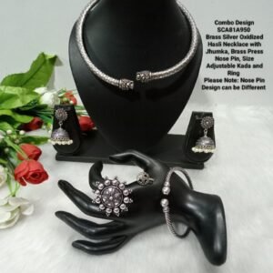 Necklace -  Brass Silver Oxidized Lion Hasli Necklace Combo SCA81A950