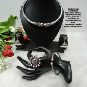 Necklace - Brass Silver Oxidized Elephant Hasli Necklace Combo SCA81B950
