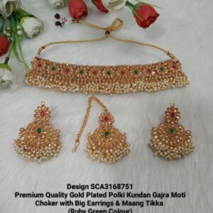 Choker - Gold Plated Polki Kundan Gajra Moti Choker SCA3168751