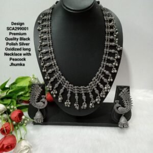 Necklace - Black Polish Silver Oxidized Long Necklace SCA299001