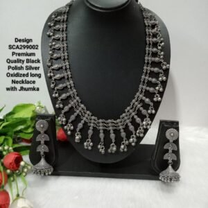 Necklace - Black Polish Silver Oxidized long Necklace SCA299002