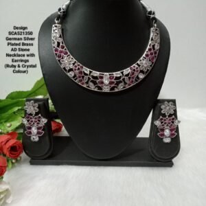 Necklace - German Silver-Plated Oxidized AD & Kemp Stone Necklace SCA521350