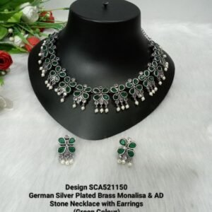 Necklace : German Silver-Plated Oxidized AD Stone Necklace SCA521150