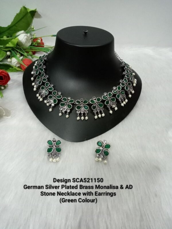 Necklace : German Silver-Plated Oxidized AD Stone Necklace SCA521150