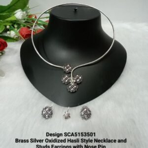 Hasli : Brass Silver Oxidized Hasli Stone Necklace SCA5153501