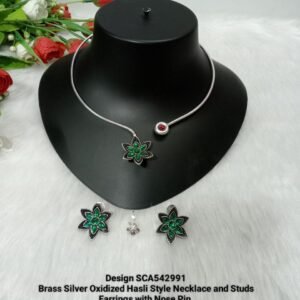Hasli : Brass Silver Oxidized Hasli Stone Necklace SCA542991