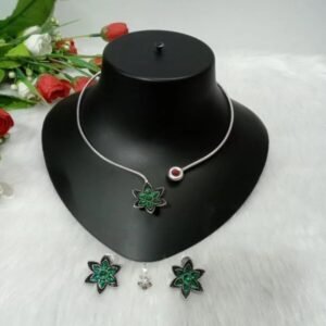 Hasli - Brass Silver Oxidized Hasli Stone Necklace SCAON61
