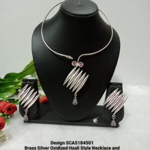 Hasli : Brass Silver Oxidized Hasli Stone Necklace SCA5184501