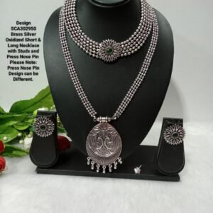 Oxidized Necklace – Brass Silver Oxidized Long & Short Necklace Combo SCA302950A