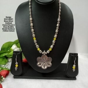 Necklace - Brass Silver Oxidized Crystal Brass Beads Buddha Necklace SCA128501