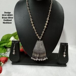 Necklace - Brass Silver Oxidized Matt finish Unique Design long Necklace SCA148501