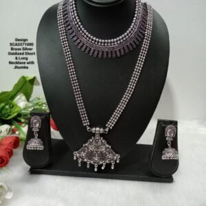 Oxidized Necklace – Brass Silver Oxidized Long & Short Necklace Combo SCA3371000