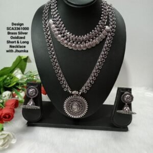 Oxidized Necklace – Brass Silver Oxidized Long & Short Necklace Combo SCA3361000