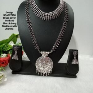 Oxidized Necklace – Brass Silver Oxidized Long & Short Necklace Combo SCA327950