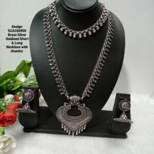 Oxidized Necklace – Brass Silver Oxidized Long & Short Necklace Combo SCA326950