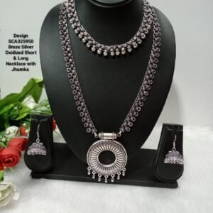 Oxidized Necklace – Brass Silver Oxidized Long & Short Necklace Combo SCA325950
