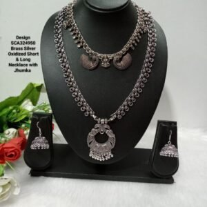 Oxidized Necklace – Brass Silver Oxidized Long & Short Necklace Combo SCA324950