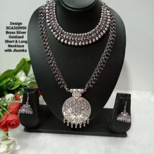 Oxidized Necklace – Brass Silver Oxidized Long & Short Necklace Combo SCA320950