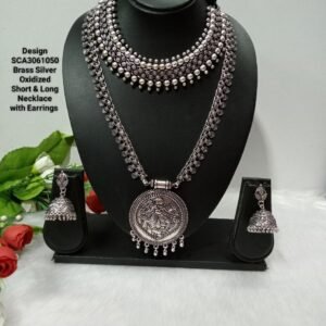Oxidized Necklace – Brass Silver Oxidized Long & Short Necklace Combo SCA3061050