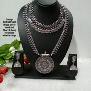 Oxidized Necklace – Brass Silver Oxidized Long & Short Necklace Combo SCA3051050