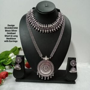 Necklace – Brass Silver Oxidized Long & Short Necklace Combo SCA3041050