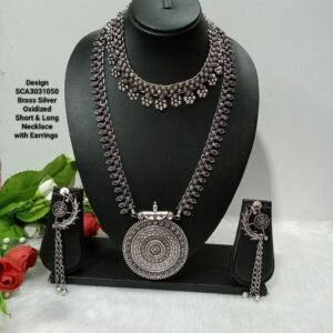 Oxidized Necklace – Brass Silver Oxidized Long & Short Necklace Combo SCA3031050