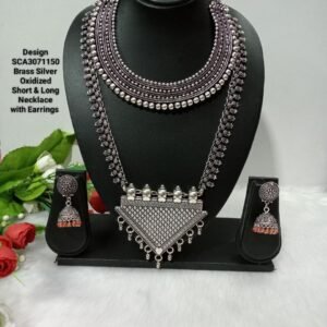Oxidized Necklace – Brass Silver Oxidized Long & Short Necklace Combo SCA3071150