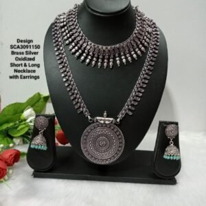 Oxidized Necklace – Brass Silver Oxidized Long & Short Necklace Combo SCA3091150