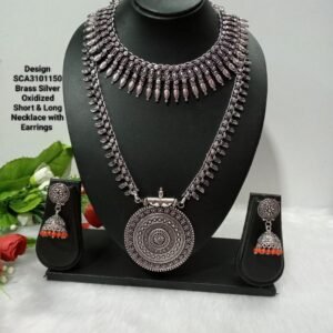 Oxidized Necklace – Brass Silver Oxidized Long & Short Necklace Combo SCA3101150