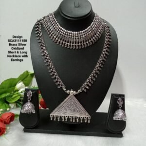 Oxidized Necklace – Brass Silver Oxidized Long & Short Necklace Combo SCA3111150