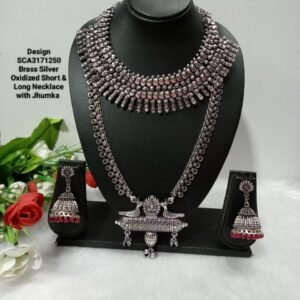 Oxidized Necklace – Brass Silver Oxidized Long & Short Necklace Combo SCA3171250
