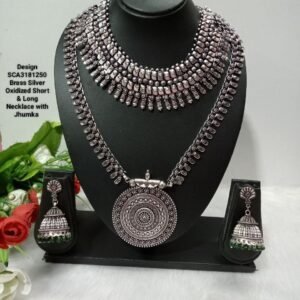 Oxidized Necklace – Brass Silver Oxidized Long & Short Necklace Combo SCA3181250
