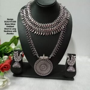Oxidized Necklace – Brass Silver Oxidized Long & Short Necklace Combo SCA3191250