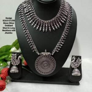 Oxidized Necklace – Brass Silver Oxidized Long & Short Necklace Combo SCA3131250