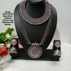 Oxidized Necklace – Brass Silver Oxidized Long & Short Necklace Combo SCA3151250