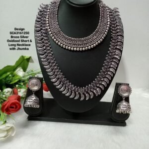 Oxidized Necklace – Brass Silver Oxidized Long & Short Necklace Combo SCA3161250