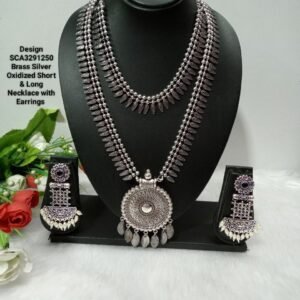 Oxidized Necklace – Brass Silver Oxidized Long & Short Necklace Combo SCA3291250