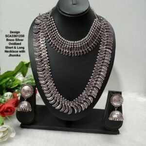Oxidized Necklace – Brass Silver Oxidized Long & Short Necklace Combo SCA3301250